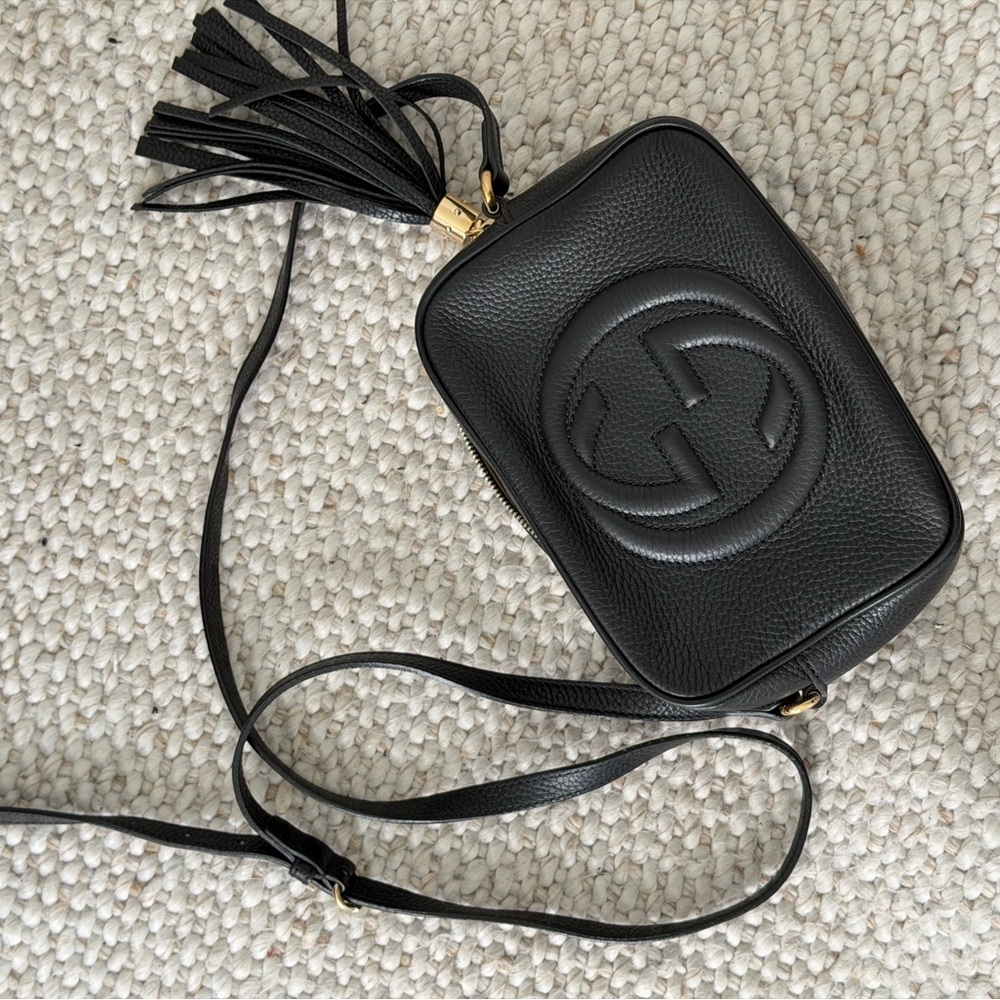 Gucci Black Pebbled Leather Crossbody with Tassel